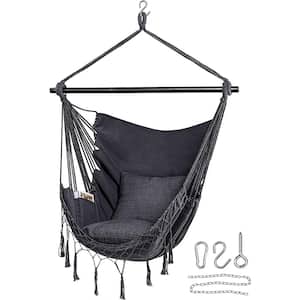 Jelofly Hammock Chair Large Hanging Rope Swing Seat Chair with Pocket Max 350 lbs. Superior Comfortable (Dark Grey)