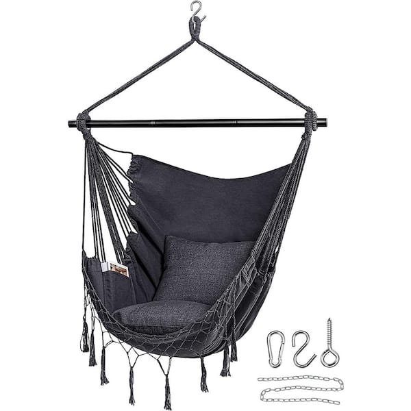 Unbranded Jelofly Hammock Chair Large Hanging Rope Swing Seat Chair with Pocket Max 350 lbs. Superior Comfortable (Dark Grey)