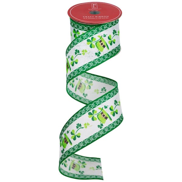 St. Patrick's Day Top Hat Wired Spring Craft Ribbon-2.5 in. x 10 Yards , 1 in. Height