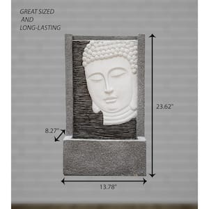 23 in. Tall Grey Self-Standing Buddha Face Water Fountain, Indoor and Outdoor Relaxing Zen Decor
