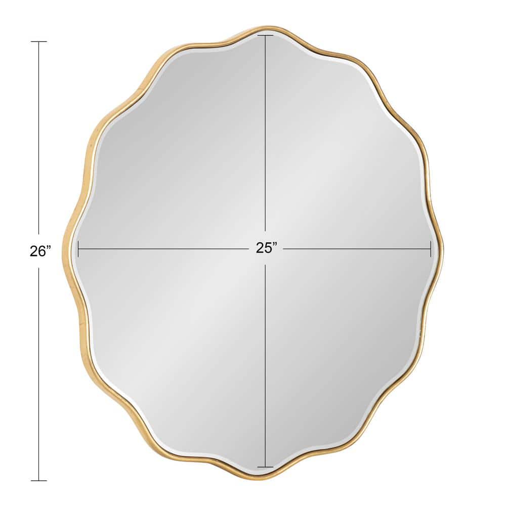 Elegant Viona 29" Round Scalloped Wall Mirror in Gold Finish