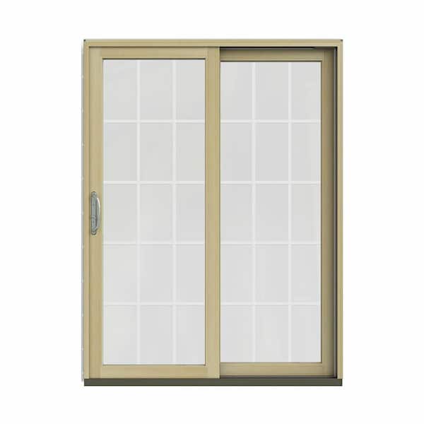 JELD-WEN 60 in. x 80 in. W-2500 Contemporary White Clad Wood Right-Hand 15 Lite Sliding Patio Door w/Unfinished Interior