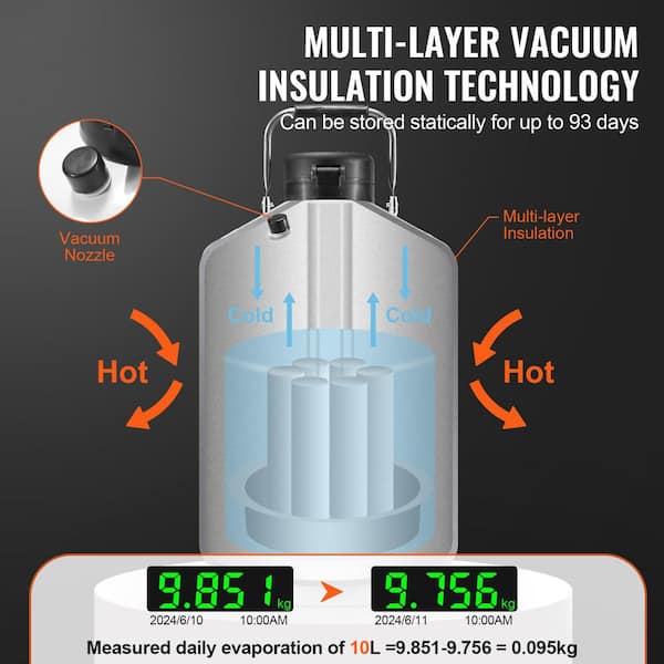 10 L Liquid Nitrogen Tank, Aluminum Alloy Dewar with 6-Canisters, Carry Bag and Straps, Cryogenic LN2 Tank