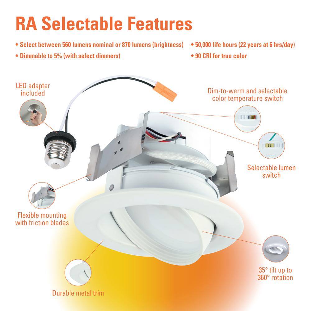 White Aluminum 4-Inch Adjustable LED Recessed Light Trim