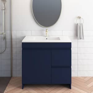 Mace 30 in. W x 20 in. D Single Sink Bathroom Vanity Right Side Drawers in Navy Blue with Acrylic Integrated Countertop
