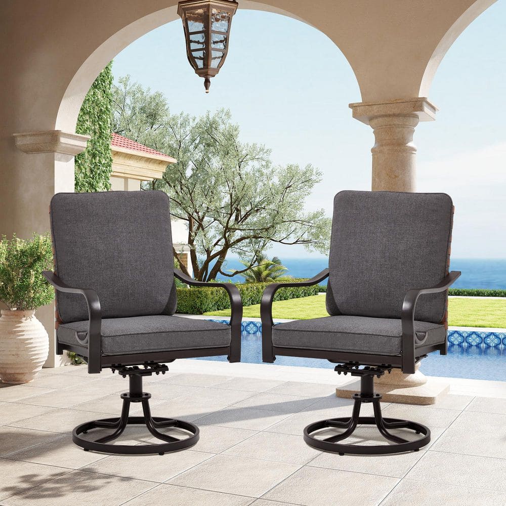 Swivel Patio Chairs Gentle Rocker Set of 2, Heavy Duty Metal Outdoor Dining Chairs with Thickened Cushions, Gray price history on PriceWatchPro