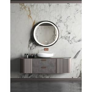 Anti-Fog 32 in. W x 32 in. H Large Round Metal Framed Dimmable Wall Bathroom Vanity Mirror in Black