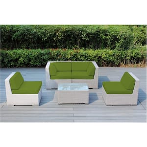 Ohana Gray 5-Piece Wicker Patio Seating Set with Sunbrella Macaw Cushions