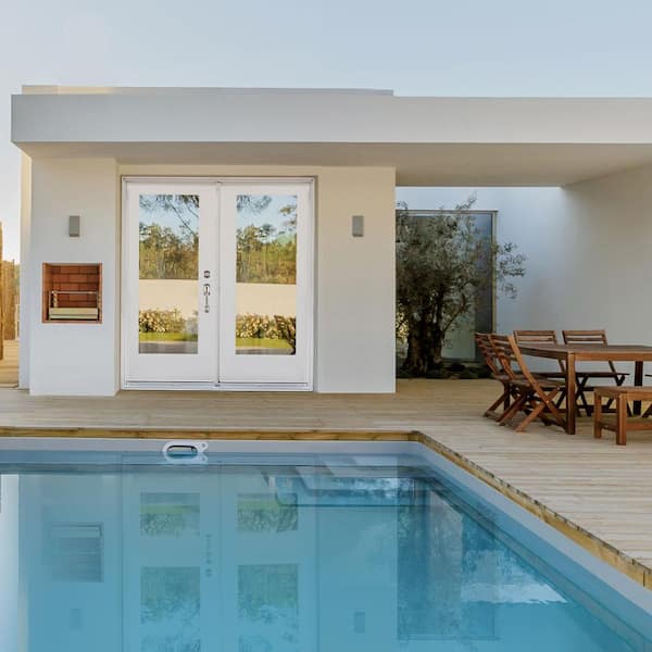 72 in. x 80 in. Right-Hand Outswing LowE HVHZ Impact Glass White Fiberglass Double Prehung Patio Door w/ Composite Frame