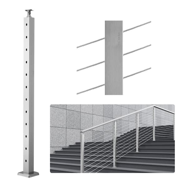 VEVOR Cable Railing Post 42 in. L x 2 in. W x 2 in. H 30° Angled Hole Stair Railing Post SUS304 Stainless Steel Rail Post