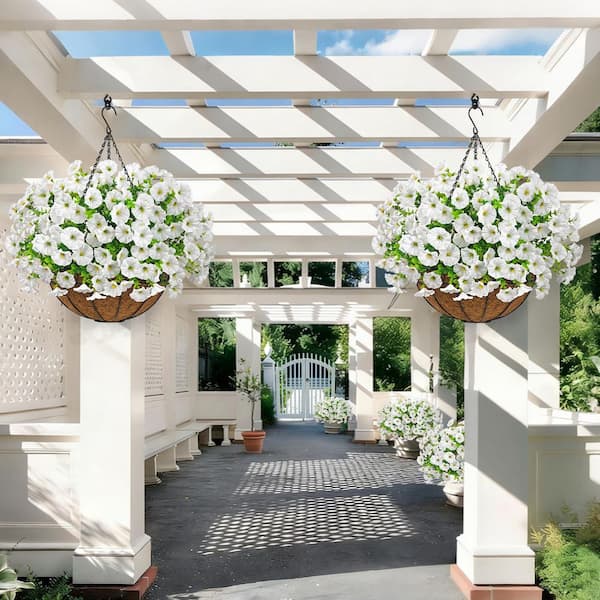 23.6 in. White Indoor/Outdoor Hanging Artificial Petunia Flowers