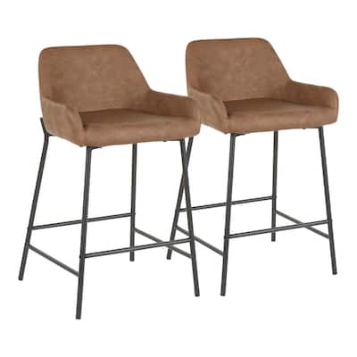 Brown Tan Industrial Bar Stools, Fuzzy Counter Stools