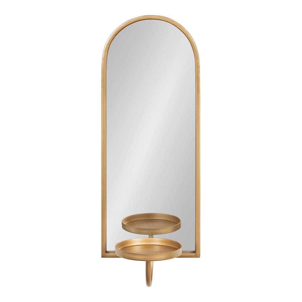 Elegant Gold Arched Mirror Wall Sconce with Candle Holder, 6x5x16