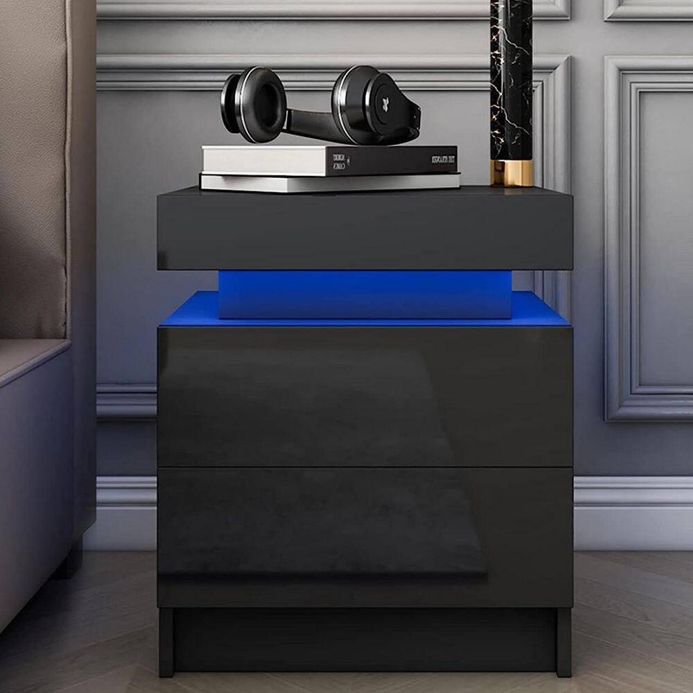 Modern Black 2-Drawer 20.5 in. H x 17.7 in. W x 13.8 in. D Nightstand with Smart RGB LED Light Strip price history on PriceWatchPro