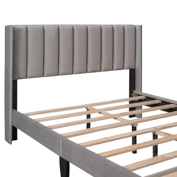 Harper & Bright Designs Beige Wood Frame Velvet Upholstered Full Size  Platform Bed with a Big Drawer and 2-Small Pockets QMY084AAA - The Home  Depot