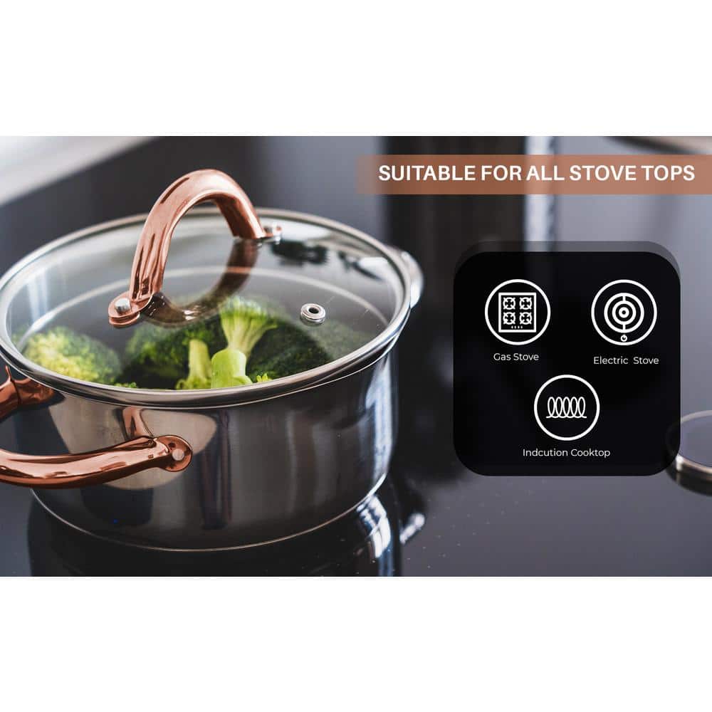 6-Piece Stainless Steel Casserole Set with Copper Handles