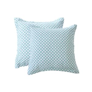 Malana Aqua and White Trellis Cotton 26 in. x 26 in. Euro Sham (Set of 2)