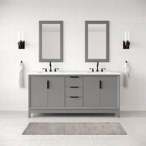 Elizabeth 72 in. Cashmere Grey With Carrara White Marble Vanity Top With Ceramics White Basins and Mirror