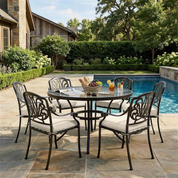 19 x 19 x 4 in. (6-Pack) Outdoor Waterproof Patio Furniture Replacement Seat Cushions with Ties and Handle, Cream