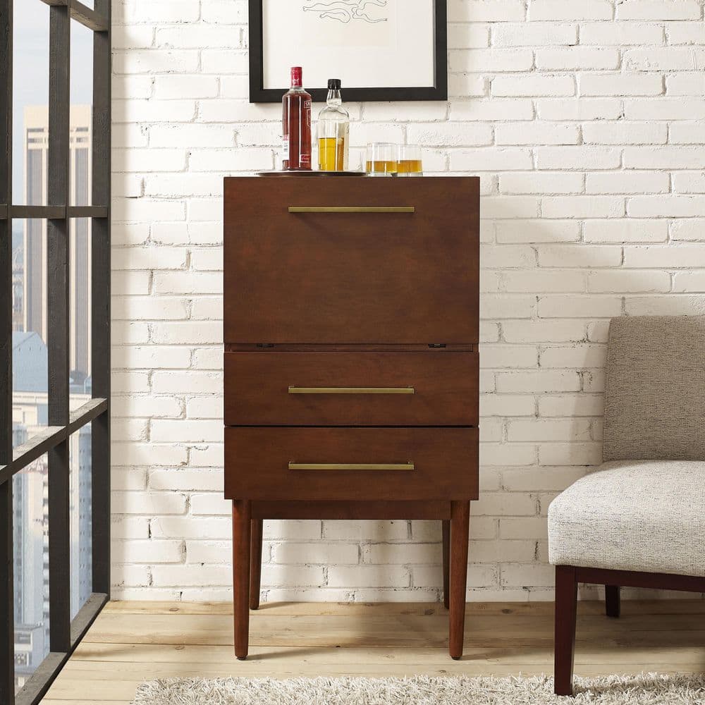 Vintage Mahogany Mid-Century Modern Bar Cabinet with Drawers
