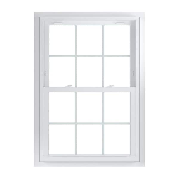 American Craftsman 33.75 in. x 48.75 in. 70 Series Low-E Argon PS Glass Double Hung White Vinyl Fin with J Window with Grids, Screen Incl
