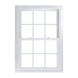 33.75 in. x 48.75 in. 70 Series Low-E Argon Glass Double Hung White Vinyl Fin with J Window with Grids, Screen Incl