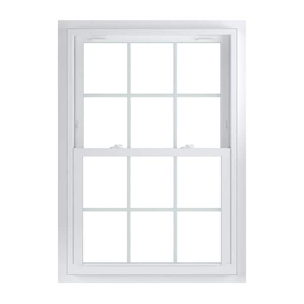 American Craftsman 33.75 in. x 48.75 in. 70 Series Low-E Argon Glass Double Hung White Vinyl Fin with J Window with Grids, Screen Incl