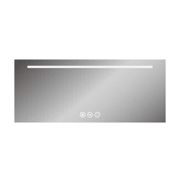 FORCLOVER 72 in. W x 30 in. H Rectangular Frameless Anti-Fog with 1-LED Strip Wall Mount Bathroom Vanity Mirror in Silver