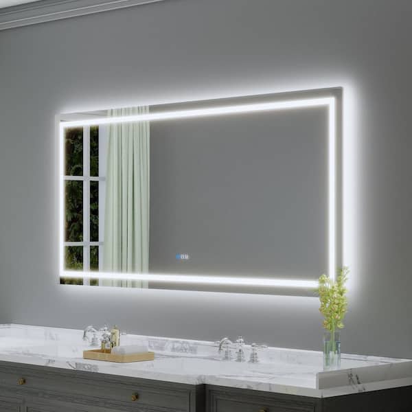 78 in. W x 36 in. H Rectangular Frameless Anti-Fog LED Light Wall Bathroom Vanity Mirror with Backlit and Front Light