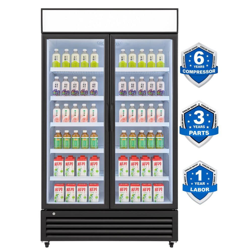 Cooler Depot 48 in. W 34 cu. ft. Commercial Upright Display Refrigerator with 2 Swing Glass Door Beverage Cooler in Black