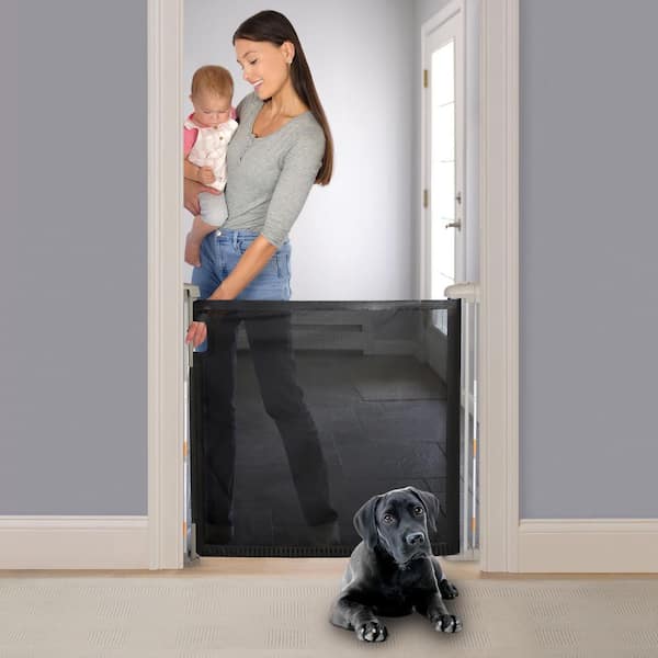 The Thruway 52W Series Pet and Baby Retractable Gate with Tuck Away Mesh, Hardware Mounted, 30 in. Tall