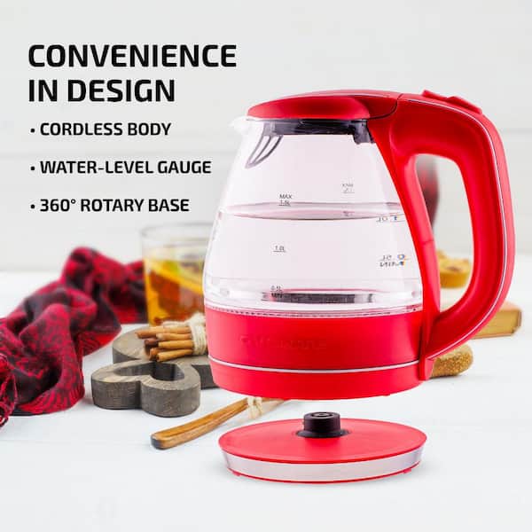 OVENTE 6.3-Cup Red Glass Electric Kettle with ProntoFill Technology - Fill  Up with the Lid On KG516R - The Home Depot
