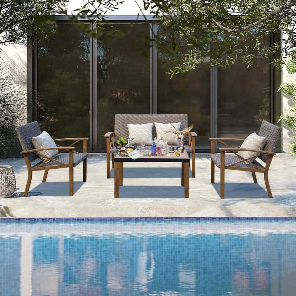 4-Piece Patio Conversation Set with Cotton Padding Backrests and Seats, Outdoor Aluminum Sofa Set with Coffee Table price history on PriceWatchPro