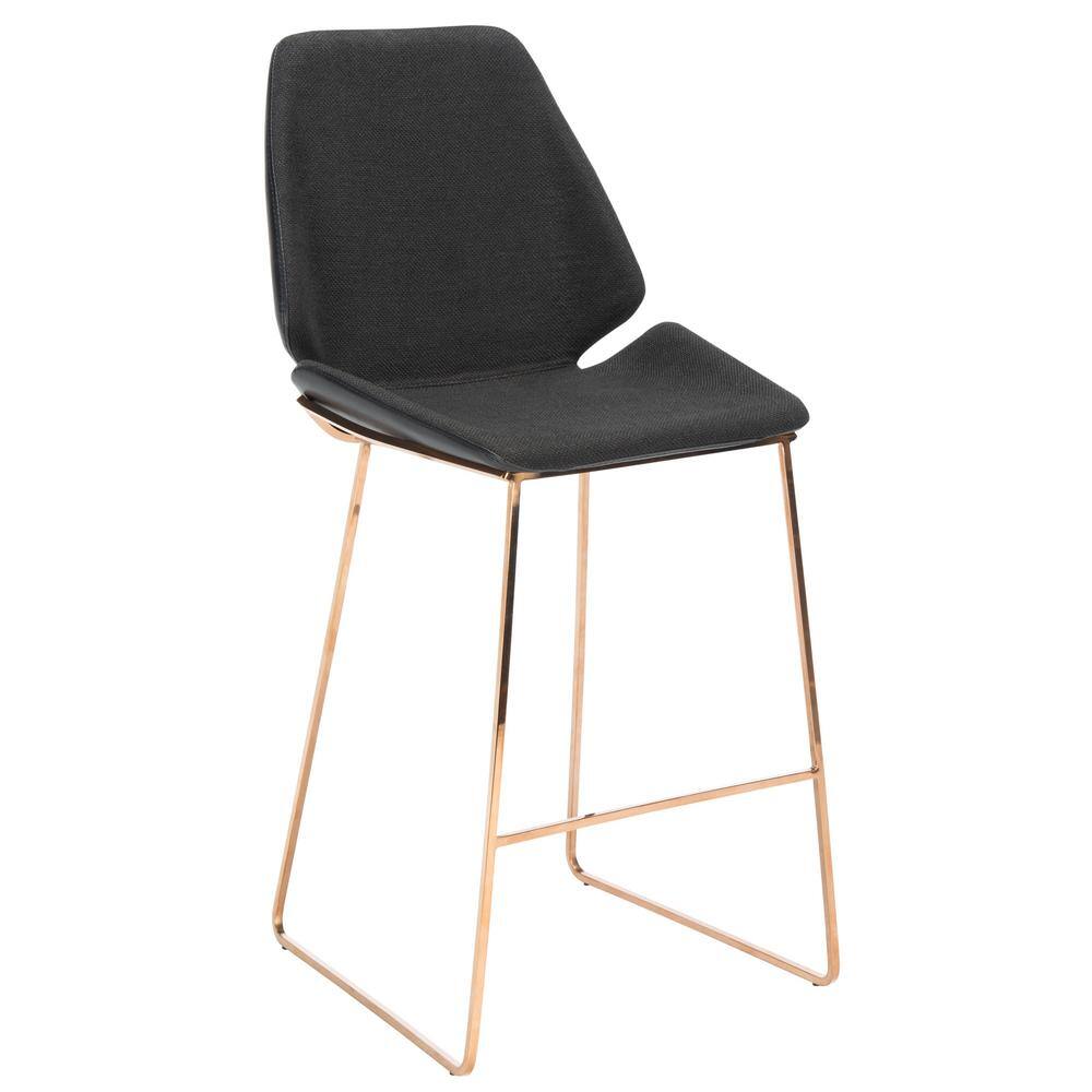 Saddle Style Black Leather Counter Stool with Gold Metal Frame