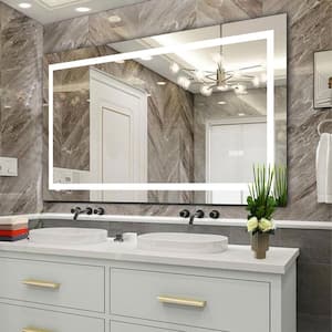 60 in. W x 32 in. H Rectangular Frameless Wall-Mount Bathroom Vanity Mirror with LED Lights