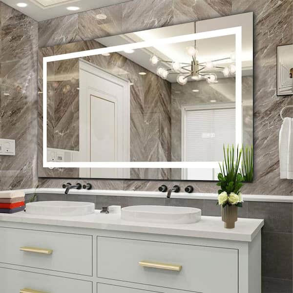 FUNKOL 60 in. W x 32 in. H Rectangular Frameless Wall-Mount Bathroom Vanity Mirror with LED Lights