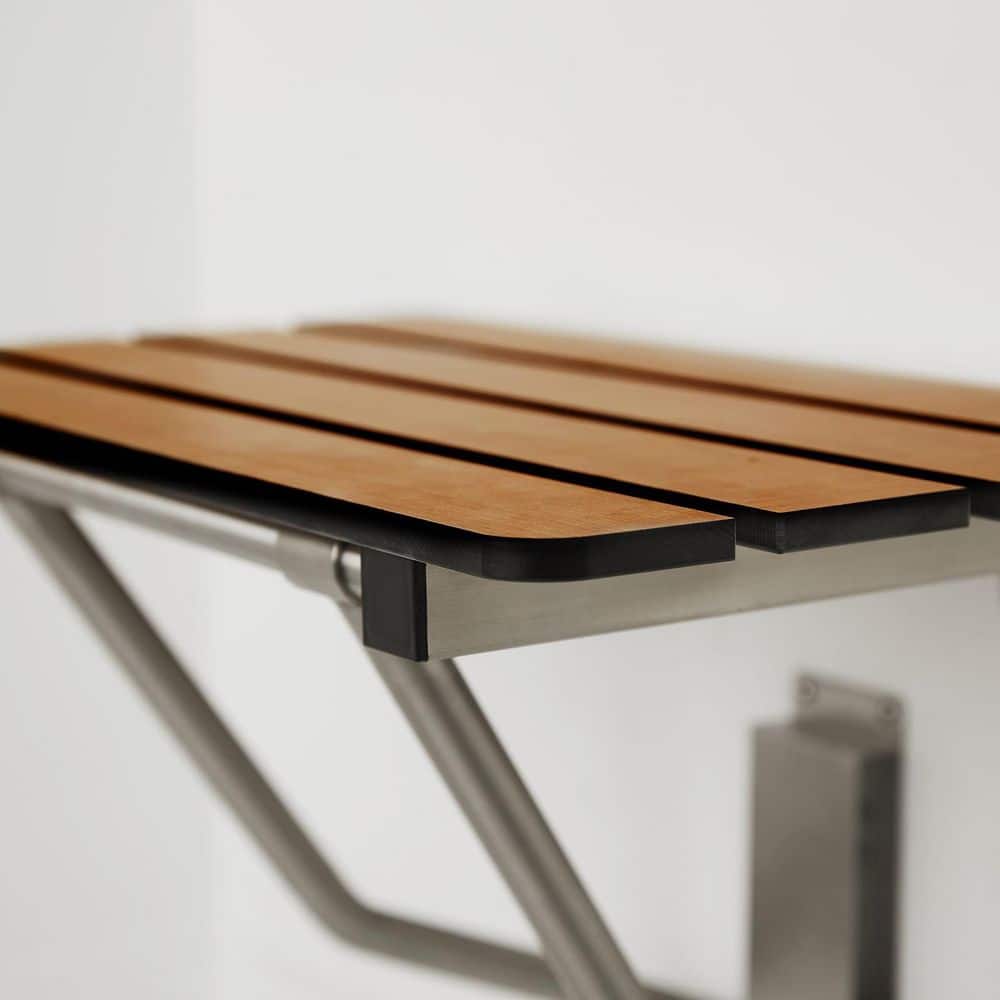 28-inch Teak and Stainless Steel Wall-Mounted Shower Bench