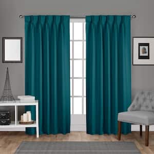 Sateen Teal Solid Woven Room Darkening Double Pinch Pleat / Hidden Tab Curtain, 30 in. W x 96 in. L (Set of 2)