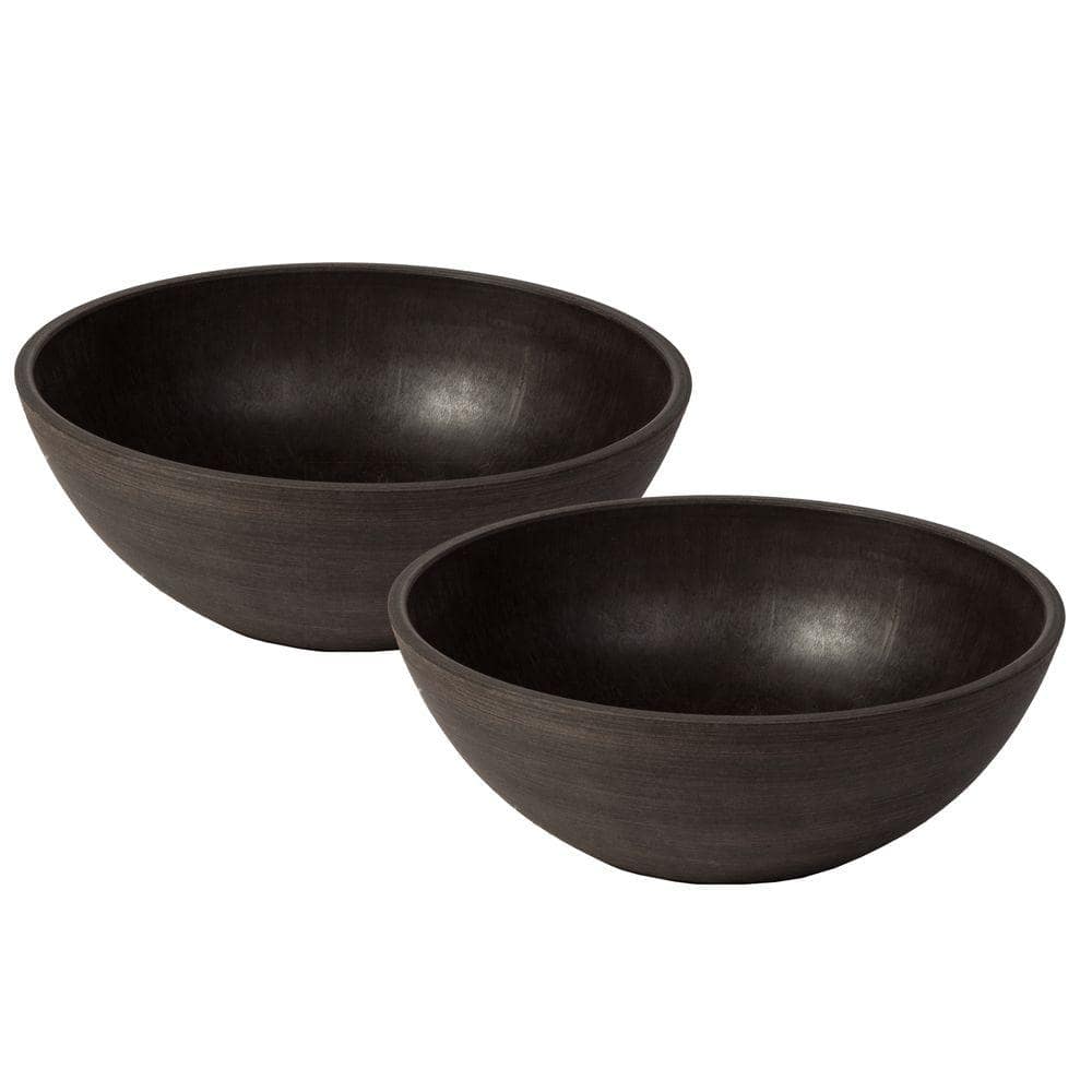 Medium Textured Brown Composite Resin Round Planter Bowl, 2 Pack