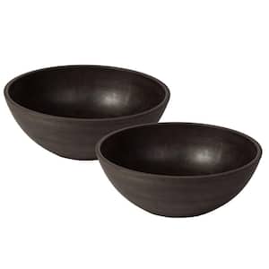 Valencia 12 in. Round Textured Brown Polystone Bowl Planter (2-Pack)