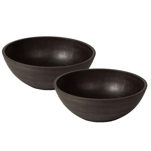 Algreen Valencia 12 in. Round Textured Brown Polystone Bowl Planter (2-Pack)