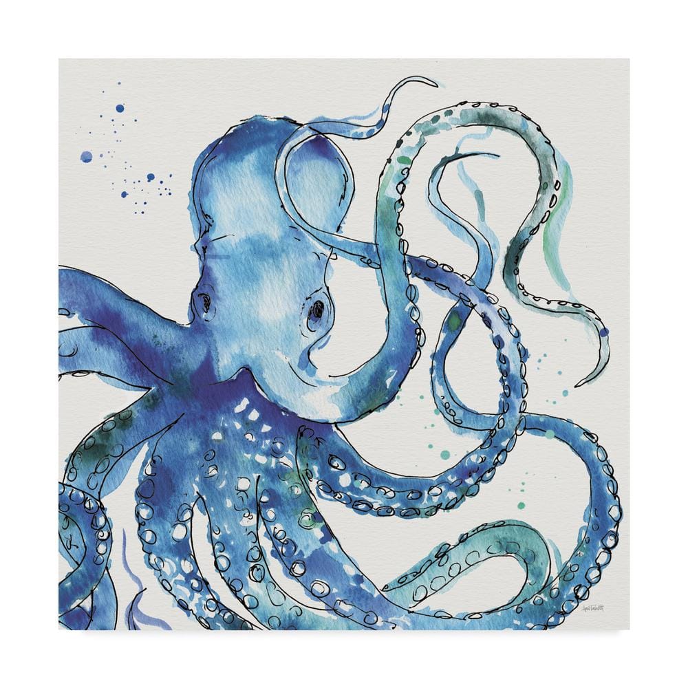 Anne Tavoletti Blue and Green Octopus Wrapped Canvas Art, 14'' x 14''