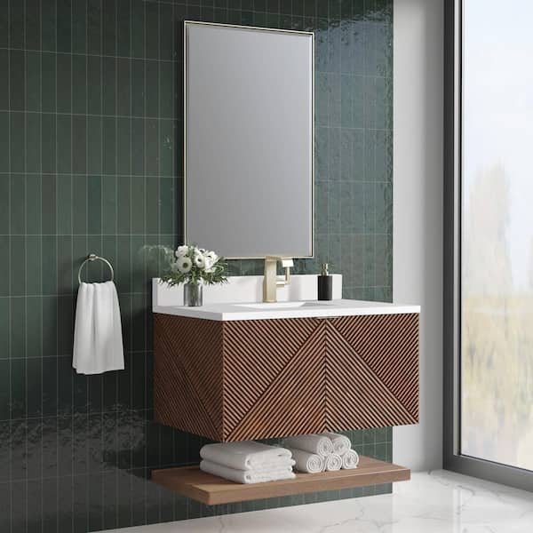 Marcello 36.0 in. W x 23.5 in. D x 37.2 in. H Single Bath Vanity in Chestnut with White Zeus Silestone Quartz Top