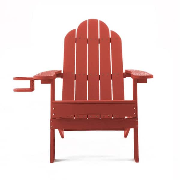 LUE BONA Miranda Red Foldable Recycled Plastic Outdoor Patio Adirondack Chair with Cup Holder for Garden/Backyard/Firepit/Pool