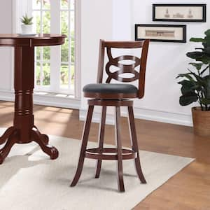 Seina 29.5 in. Bar Height High Back Wood Swivel Bar Stool - Cherry