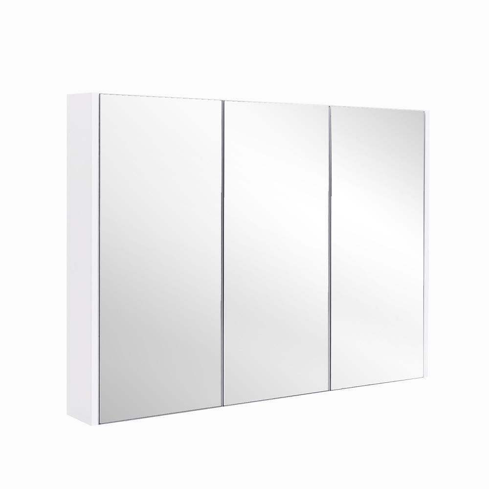 3-Door 36 in. W x 25.5 in. H Rectangular White MDF Steel Recessed or Surface Mount Medicine Cabinet with Mirror