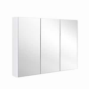 3-Door 36 in. W x 25.5 in. H Rectangular White MDF Steel Recessed or Surface Mount Medicine Cabinet with Mirror