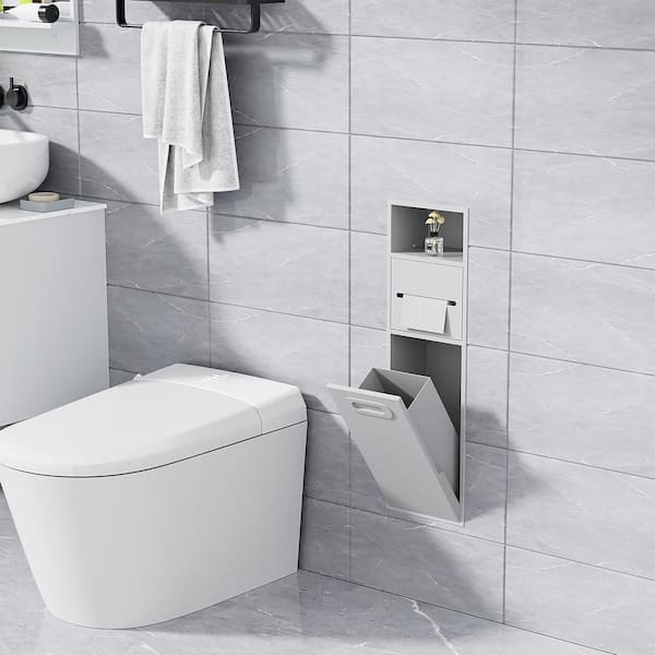 Simple Project 8 in. W x 26 in. H x 5.5 in. D Recessed Shelf Organizer Shower Niche, Garbage Can Built-in Alcove in White
