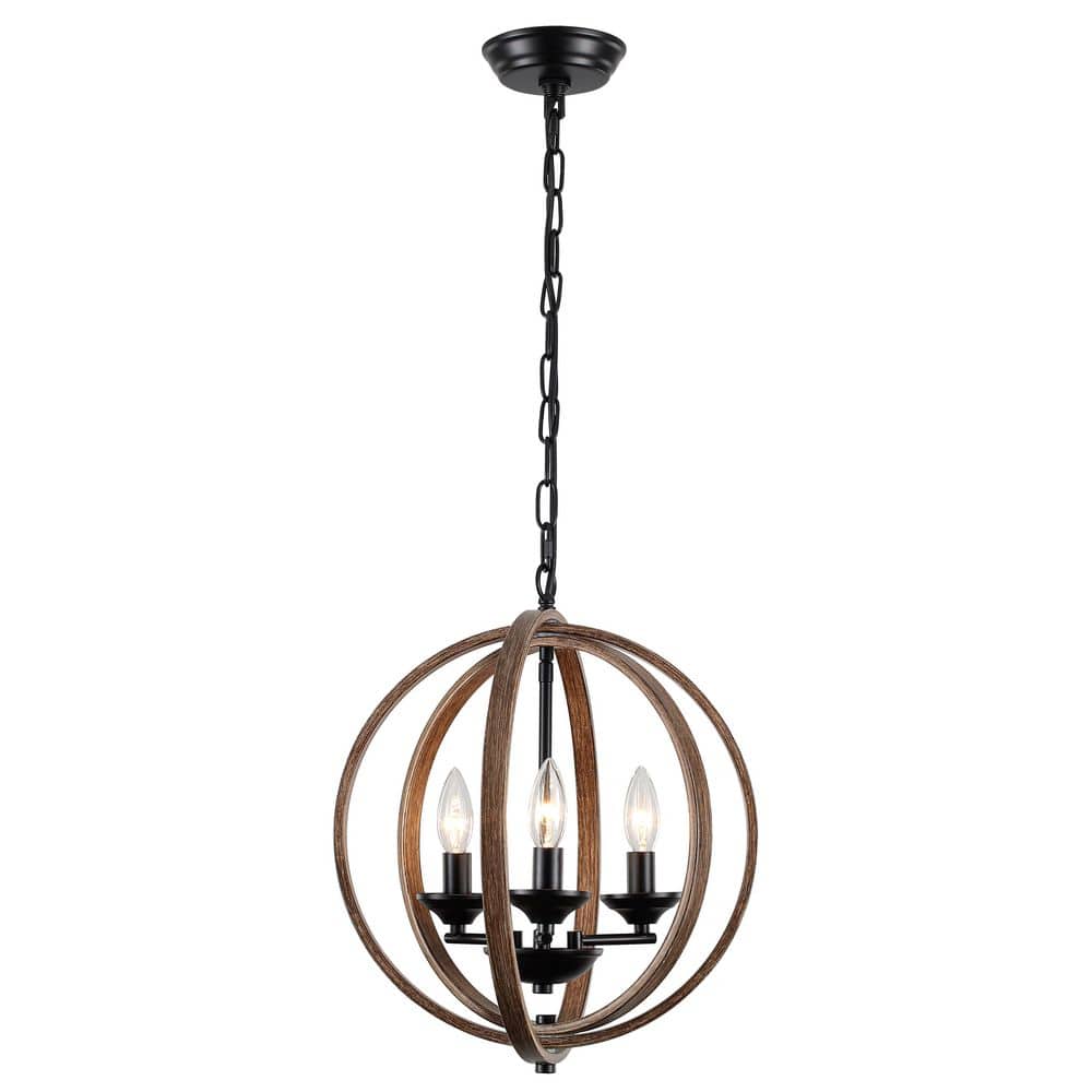 3-Light Black and Imitation Wood Grain Globe Candlestick Hanging Chandelier Lighting Fixture for Kitchen Island price history on PriceWatchPro