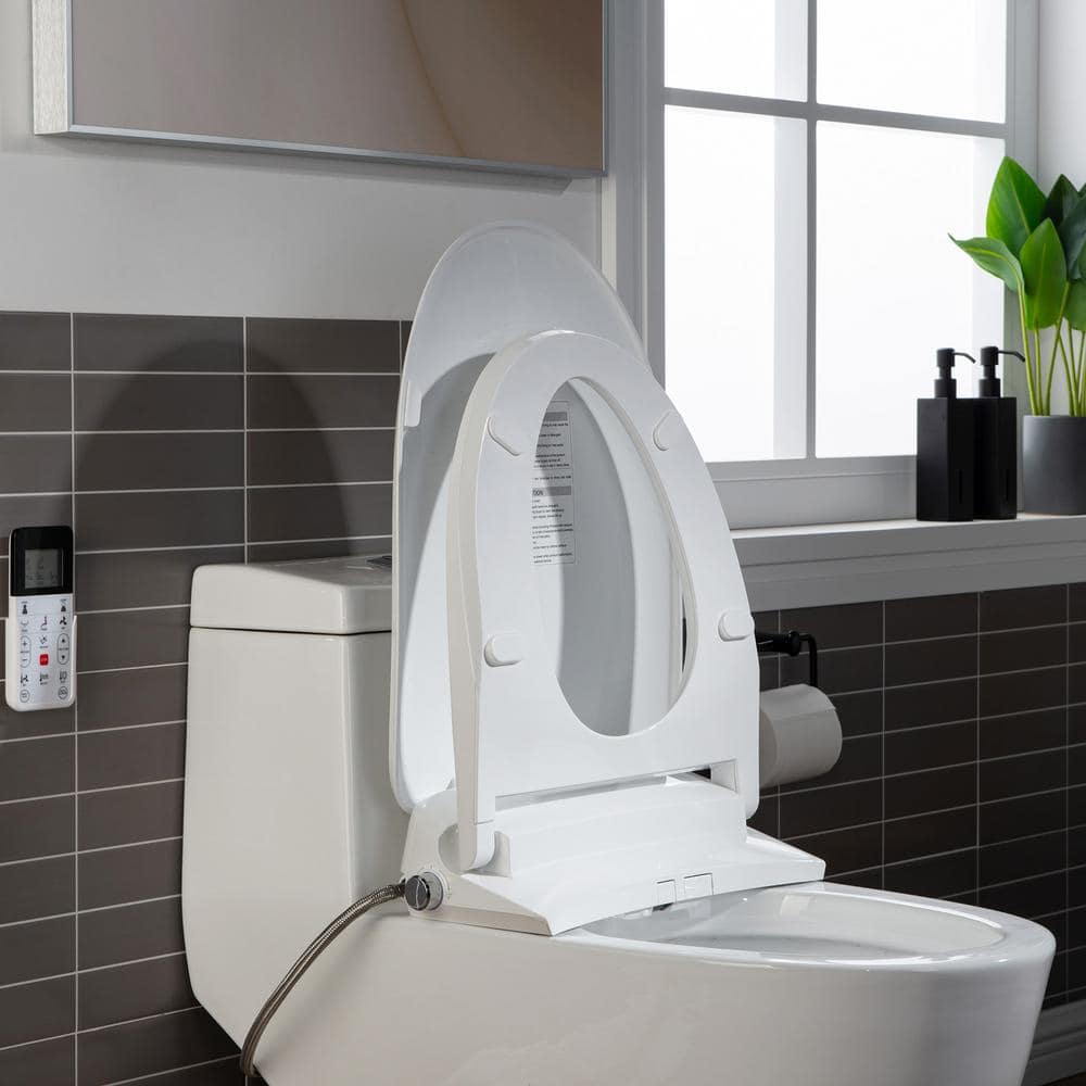 White Porcelain One-Piece Elongated Dual Flush Toilet with Smart Bidet Seat